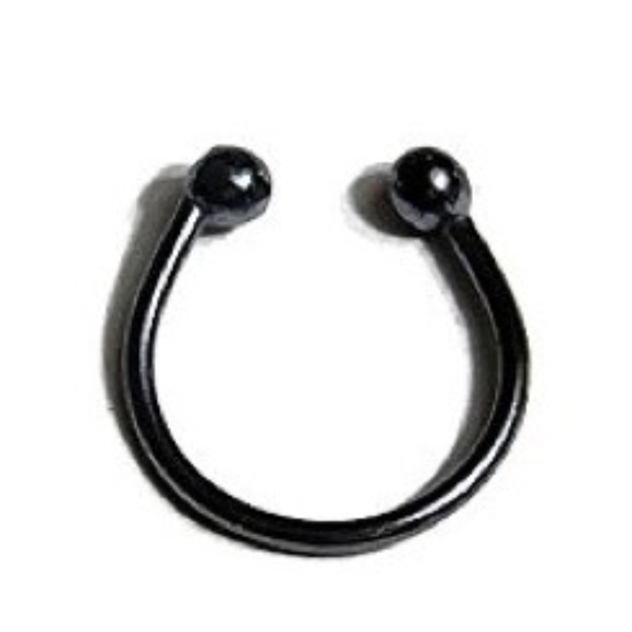 Oxidized 925 Sterling Silver Ball end Fake Septum Ring Clip On Conch Ear Cuff - Picture 2 of 6